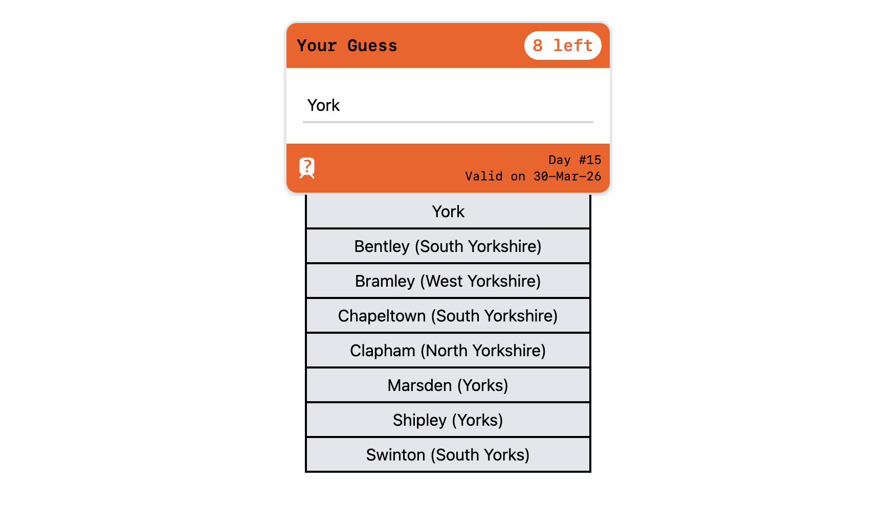 The search box, styled like a UK train ticket, with orange top and bottom borders.